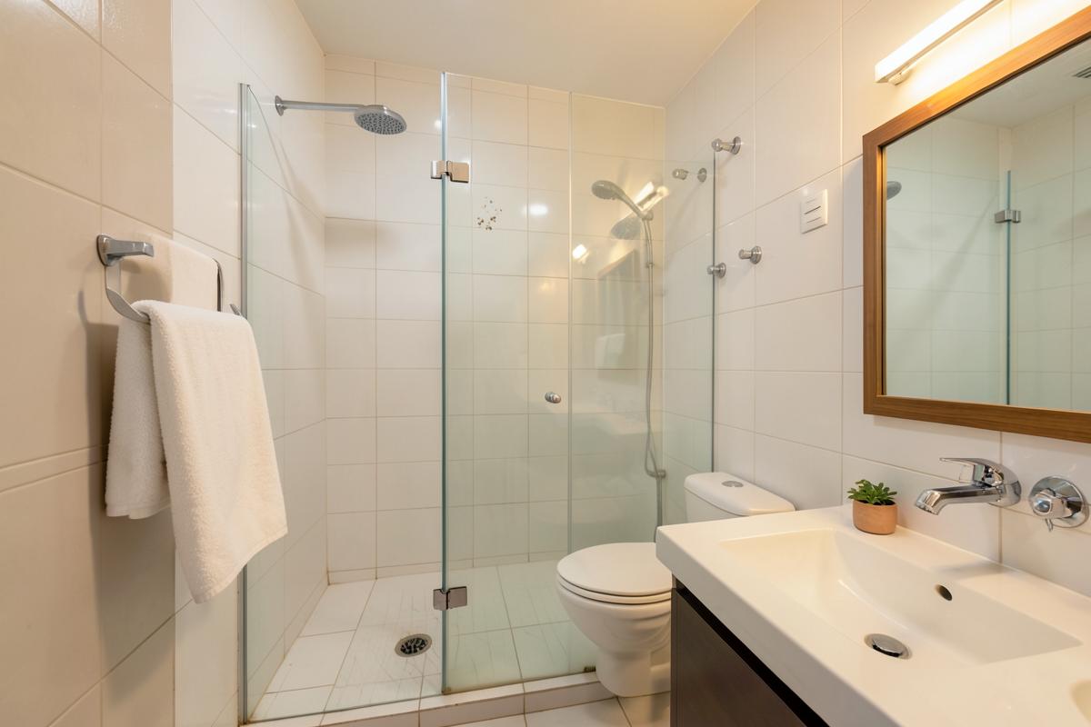 Clean modern bathroom with shower